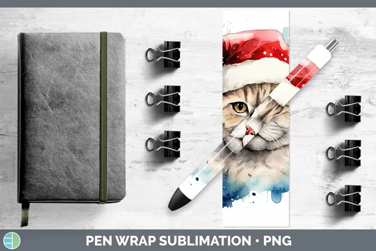 Santa Hat Scottish Fold Cat Pen Wrap Sublimation Epoxy Pen D