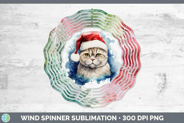Santa Hat Scottish Fold Cat Wind Spinner Sublimation Spinner