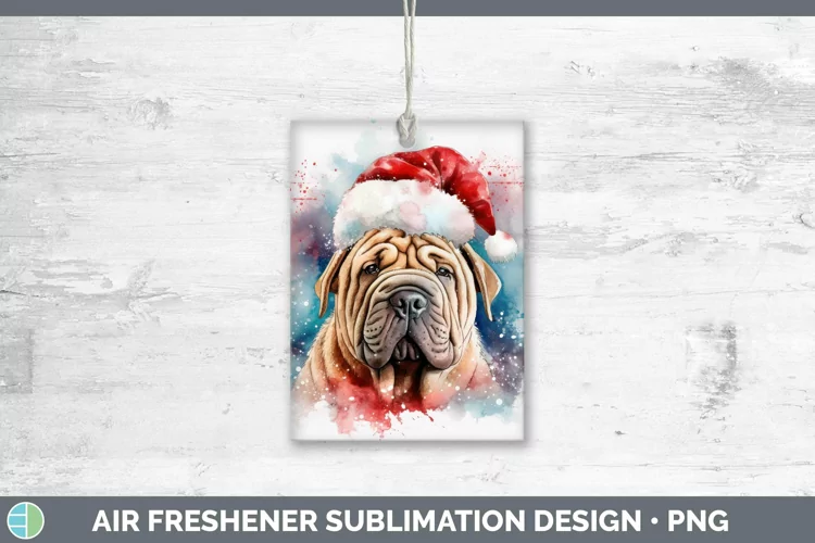 Santa Hat Shar Pei Air Freshener Sublimation Car Freshener D