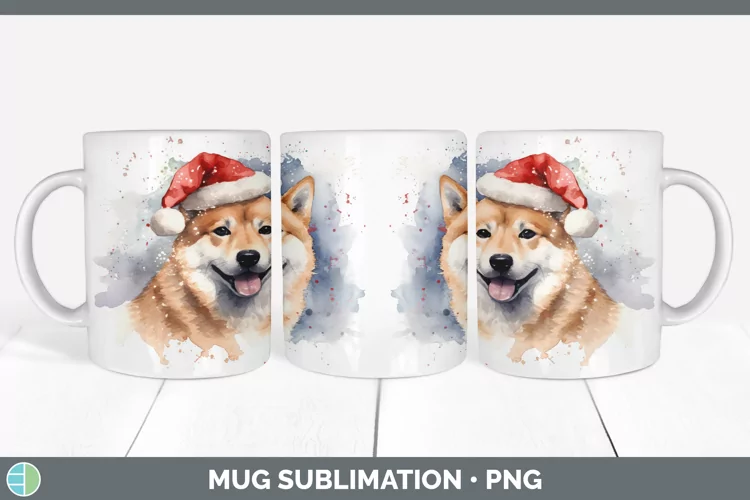 Santa Hat Shiba Inu Mug Wrap Sublimation Coffee Cup Designs