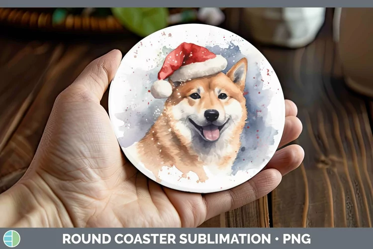 Santa Hat Shiba Inu Round Coaster Sublimation Coaster Design