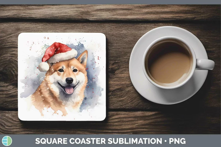 Santa Hat Shiba Inu Square Coaster Sublimation Coaster Desig
