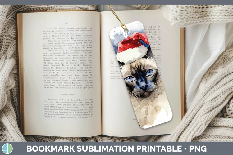 Santa Hat Siamese Cat Bookmark Sublimation Printable Designs