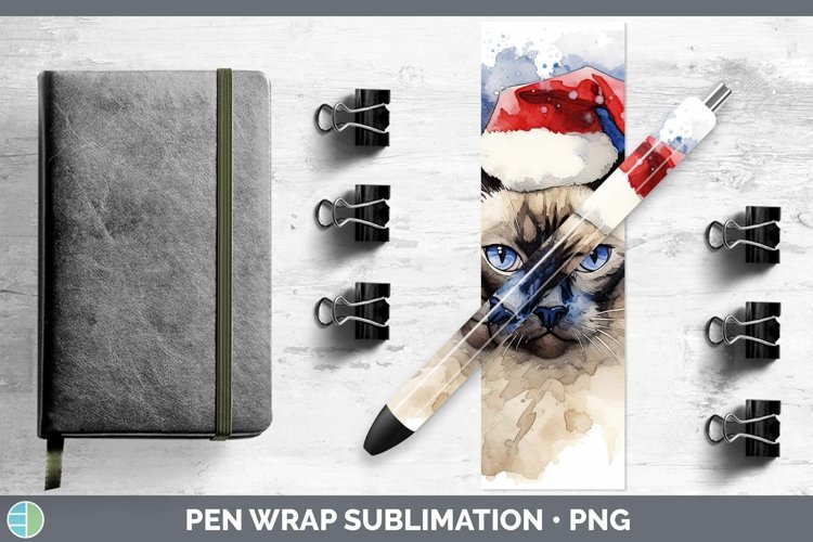 Santa Hat Siamese Cat Pen Wrap Sublimation Epoxy Pen Designs