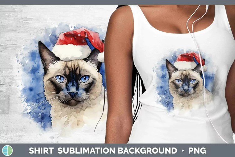 Santa Hat Siamese Cat Shirt Sublimation Sublimation Backgrou