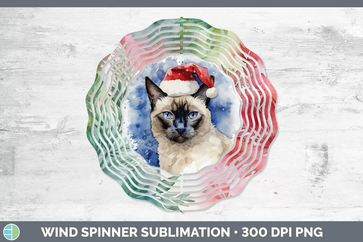 Santa Hat Siamese Cat Wind Spinner Sublimation Spinner Desig