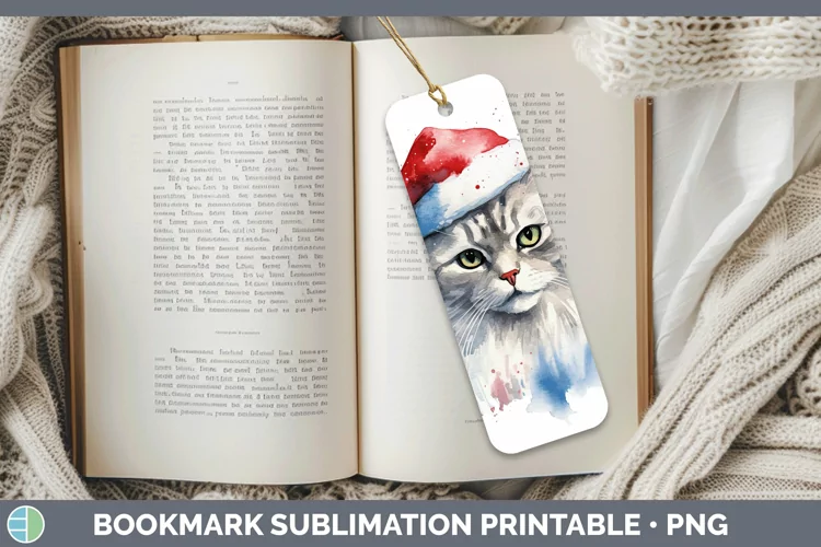 Santa Hat Siberian Cat Bookmark Sublimation Printable Design