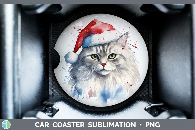 Santa Hat Siberian Cat Car Coaster Sublimation Coaster Desig