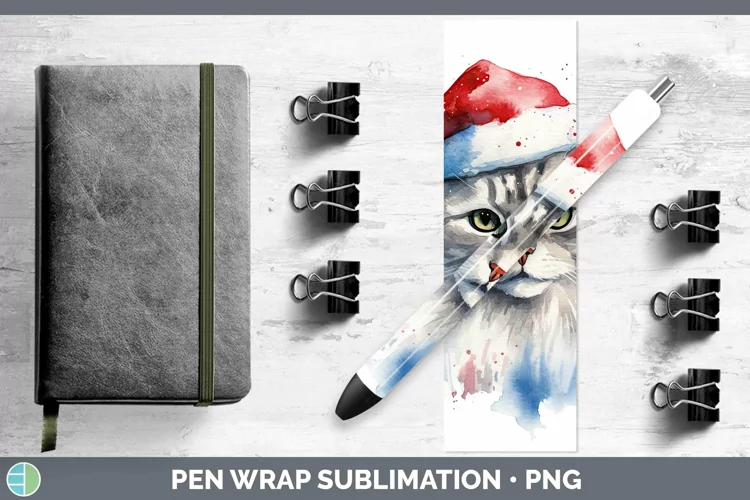 Santa Hat Siberian Cat Pen Wrap Sublimation Epoxy Pen Design