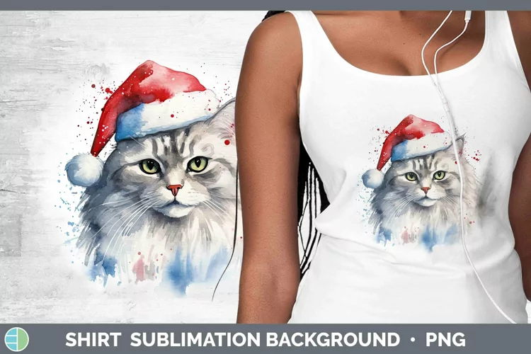 Santa Hat Siberian Cat Shirt Sublimation Sublimation Backgro