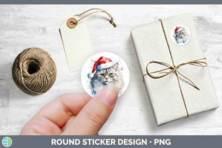 Santa Hat Siberian Cat Stickers | Round Labels Designs