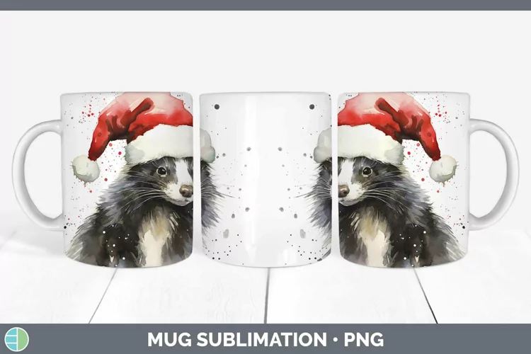 Santa Hat Skunk Mug Wrap Sublimation Coffee Cup Designs