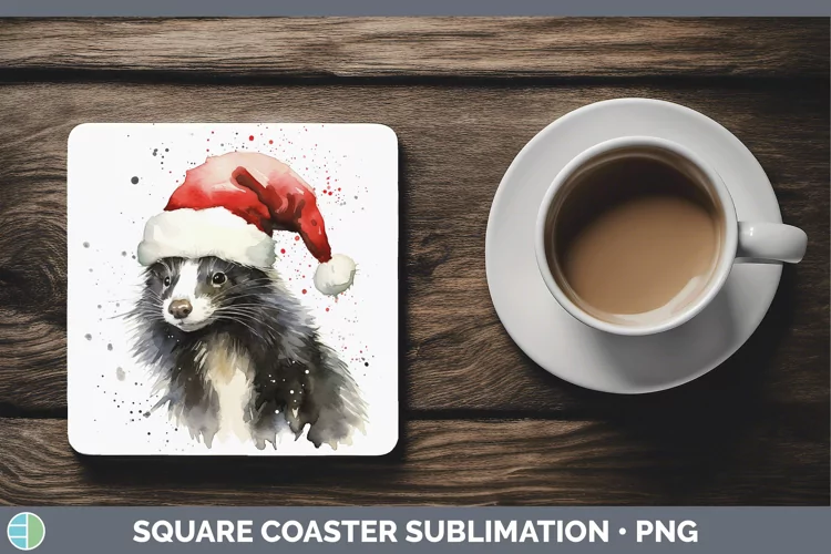 Santa Hat Skunk Square Coaster Sublimation Coaster Designs