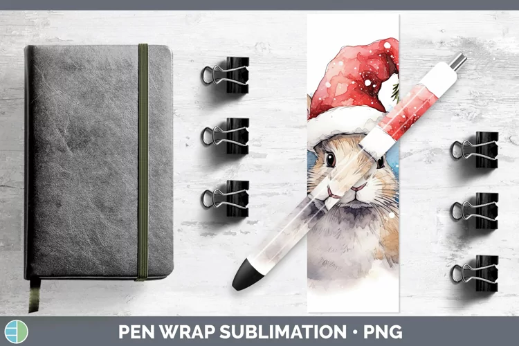 Santa Hat Snowshoe Hare Pen Wrap Sublimation Epoxy Pen Desig