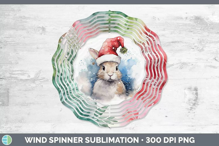 Santa Hat Snowshoe Hare Wind Spinner Sublimation Spinner Des