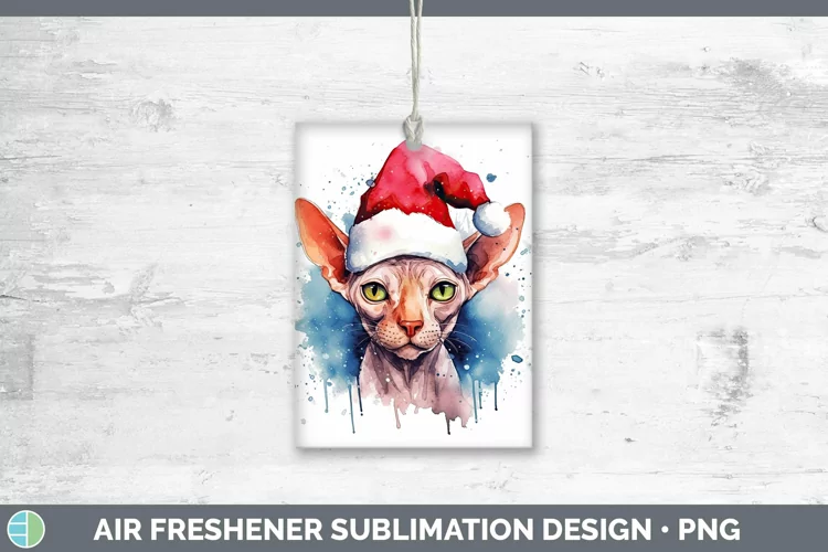 Santa Hat Sphynx Cat Air Freshener Sublimation Car Freshener