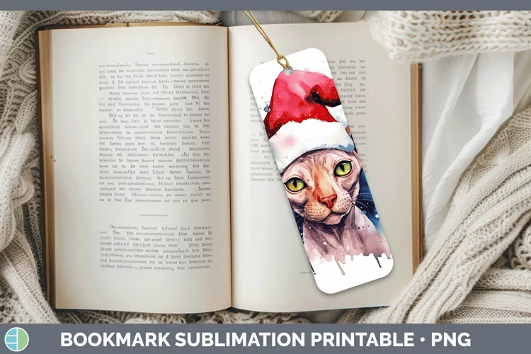 Santa Hat Sphynx Cat Bookmark Sublimation Printable Designs