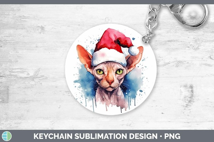 Santa Hat Sphynx Cat Keychain Sublimation Keyring Designs