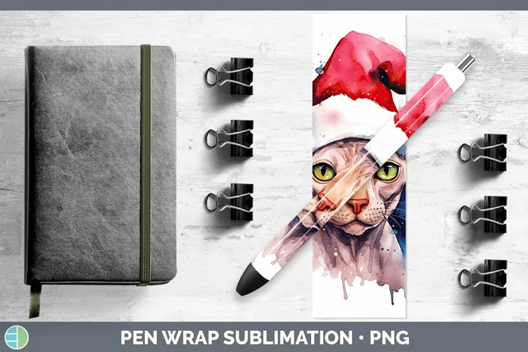 Santa Hat Sphynx Cat Pen Wrap Sublimation Epoxy Pen Designs
