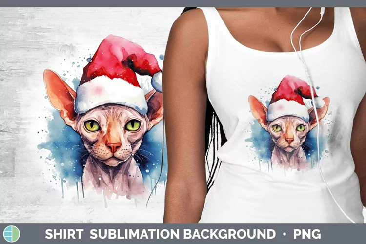 Santa Hat Sphynx Cat Shirt Sublimation Sublimation Backgroun