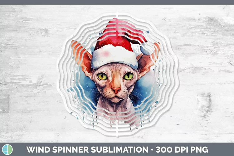 Santa Hat Sphynx Cat Wind Spinner Sublimation Spinner Design