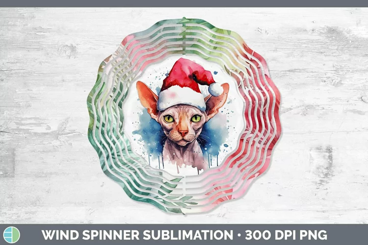 Santa Hat Sphynx Cat Wind Spinner Sublimation Spinner Design