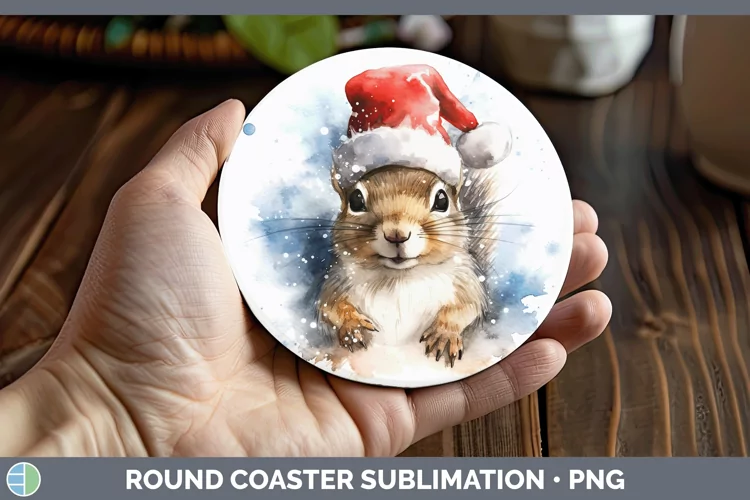 Santa Hat Squirrel Round Coaster Sublimation Coaster Designs