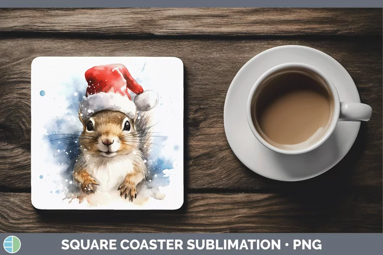 Santa Hat Squirrel Square Coaster Sublimation Coaster Design