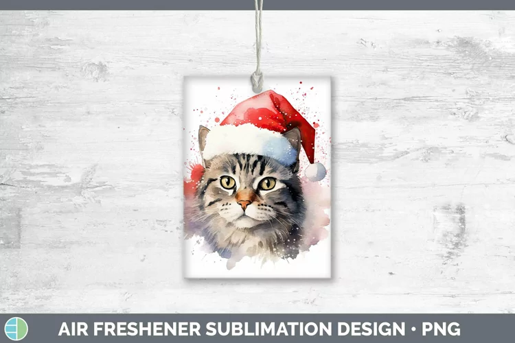 Santa Hat Tabby Cat Air Freshener Sublimation Car Freshener