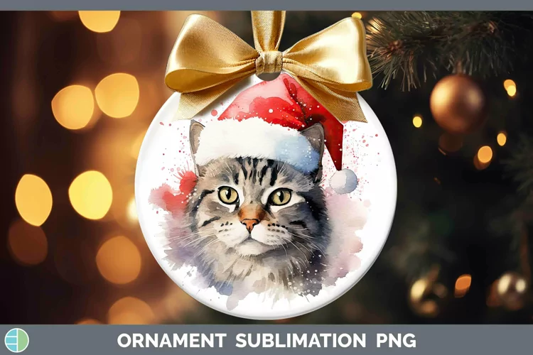 Santa Hat Tabby Cat Ornament Sublimation Bauble Designs