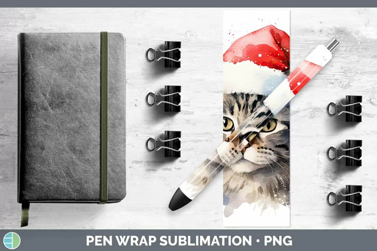 Santa Hat Tabby Cat Pen Wrap Sublimation Epoxy Pen Designs