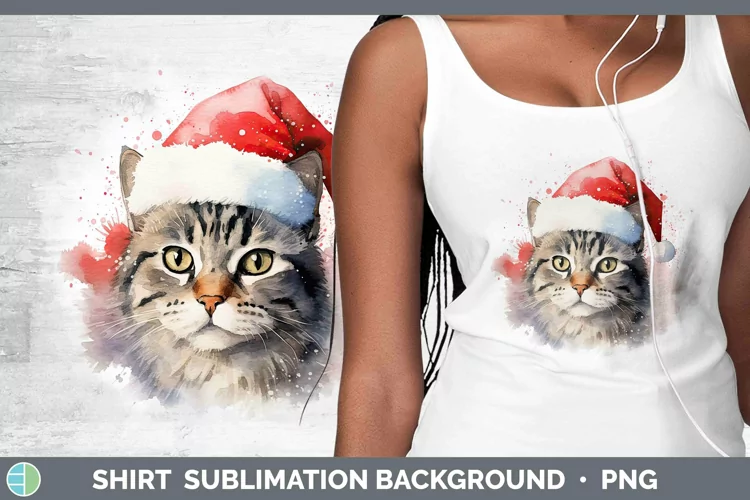 Santa Hat Tabby Cat Shirt Sublimation Sublimation Background