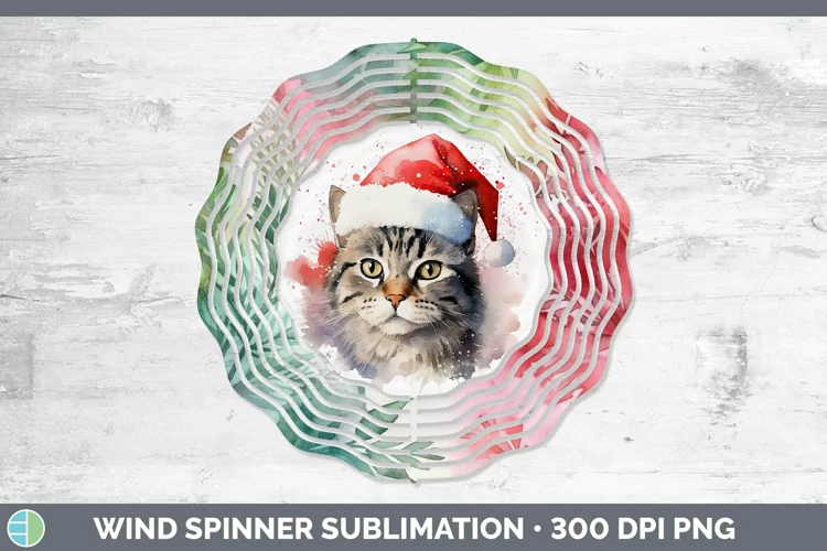 Santa Hat Tabby Cat Wind Spinner Sublimation Spinner Designs