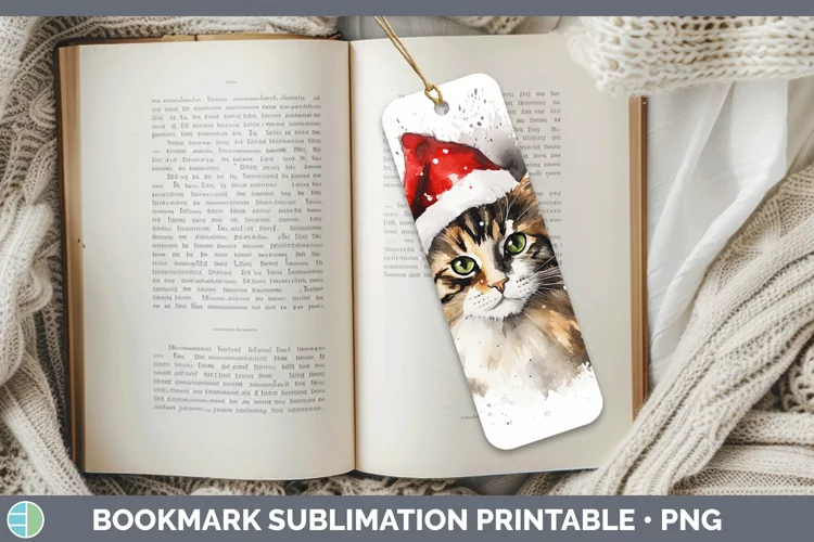 Santa Hat Tortoiseshell Cat Bookmark Sublimation Printable D