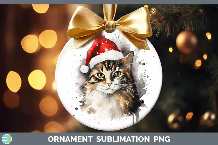 Santa Hat Tortoiseshell Cat Ornament Sublimation Bauble Desi