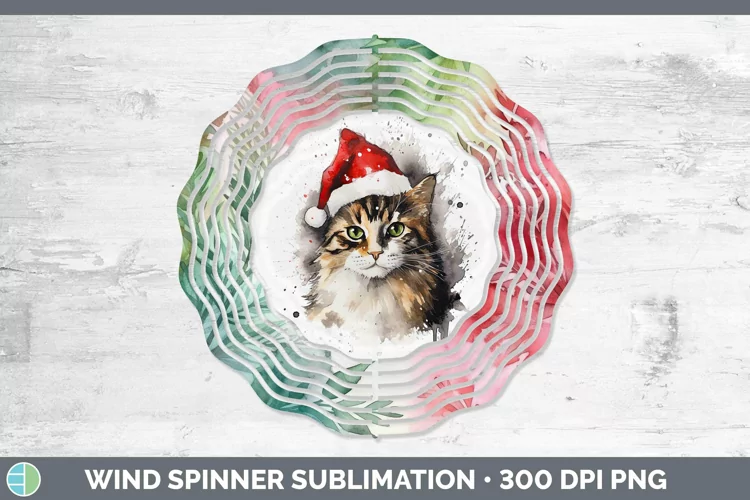 Santa Hat Tortoiseshell Cat Wind Spinner Sublimation Spinner