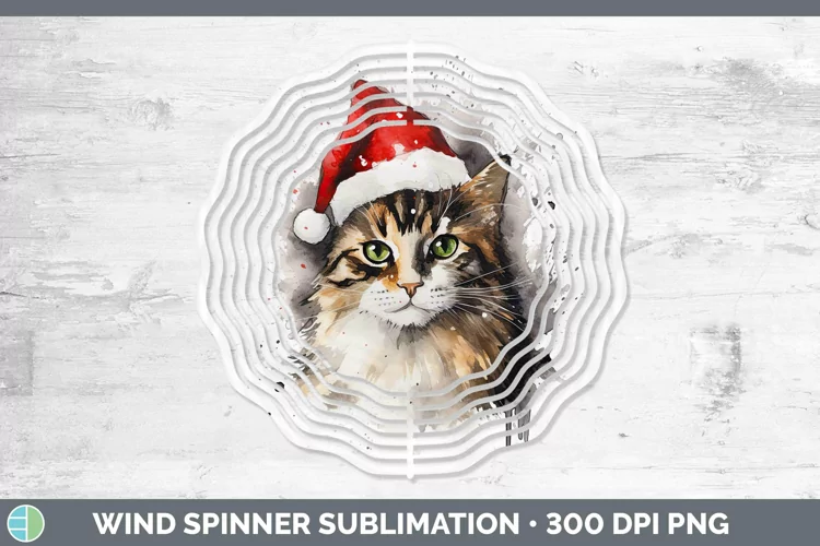 Santa Hat Tortoiseshell Cat Wind Spinner Sublimation Spinner
