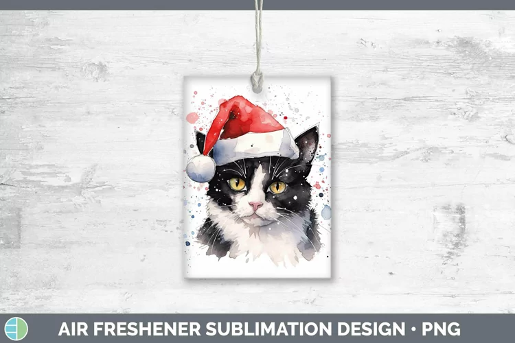 Santa Hat Tuxedo Cat Air Freshener Sublimation Car Freshener