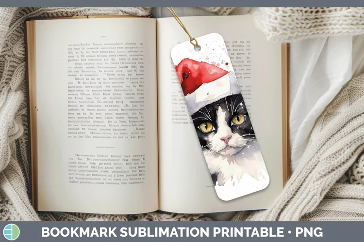 Santa Hat Tuxedo Cat Bookmark Sublimation Printable Designs