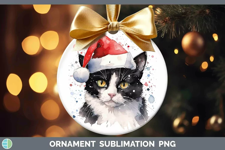 Santa Hat Tuxedo Cat Ornament Sublimation Bauble Designs