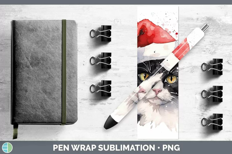 Santa Hat Tuxedo Cat Pen Wrap Sublimation Epoxy Pen Designs