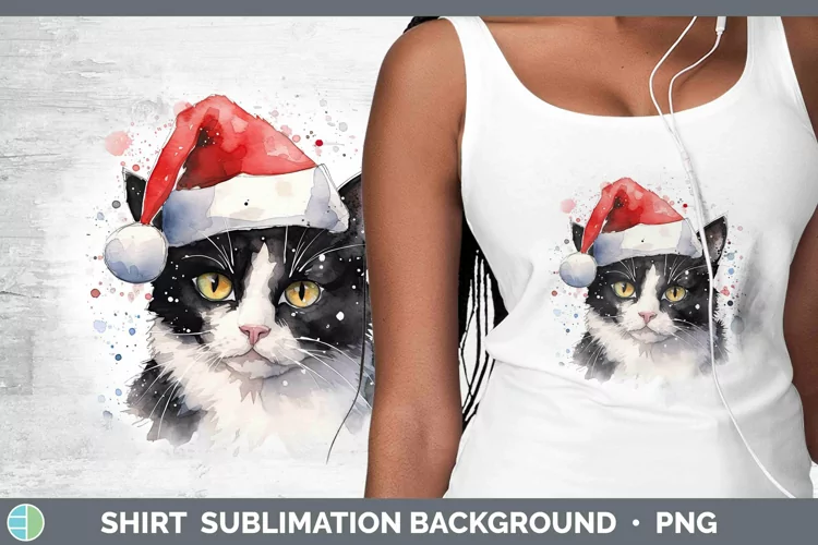 Santa Hat Tuxedo Cat Shirt Sublimation Sublimation Backgroun