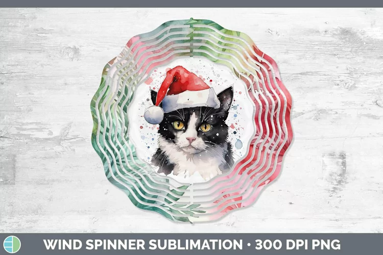Santa Hat Tuxedo Cat Wind Spinner Sublimation Spinner Design