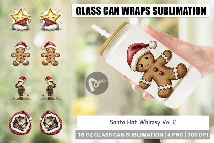 Santa Hat Whimsy Glass Can