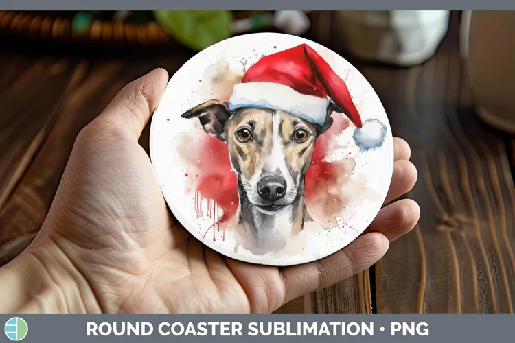 Santa Hat Whippet Round Coaster Sublimation Coaster Designs