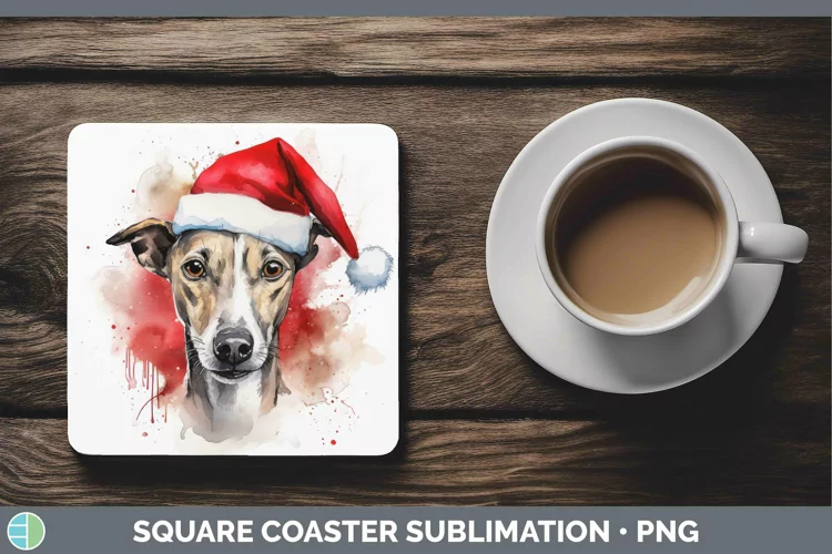 Santa Hat Whippet Square Coaster Sublimation Coaster Designs