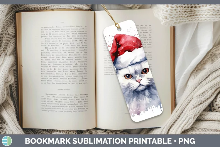 Santa Hat White Cat Bookmark Sublimation Printable Designs