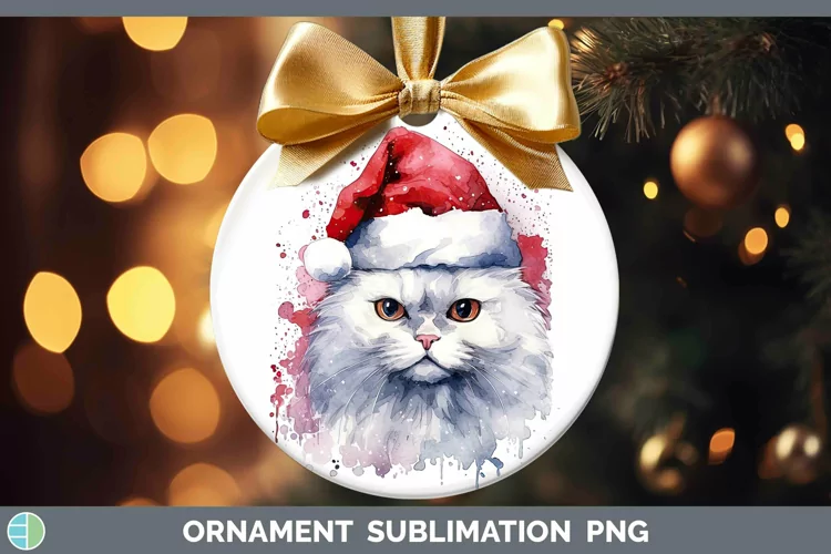 Santa Hat White Cat Ornament Sublimation Bauble Designs