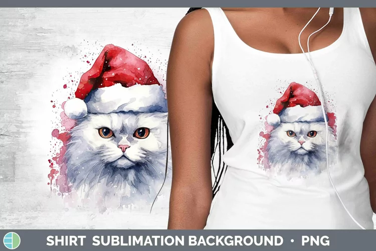 Santa Hat White Cat Shirt Sublimation Sublimation Background