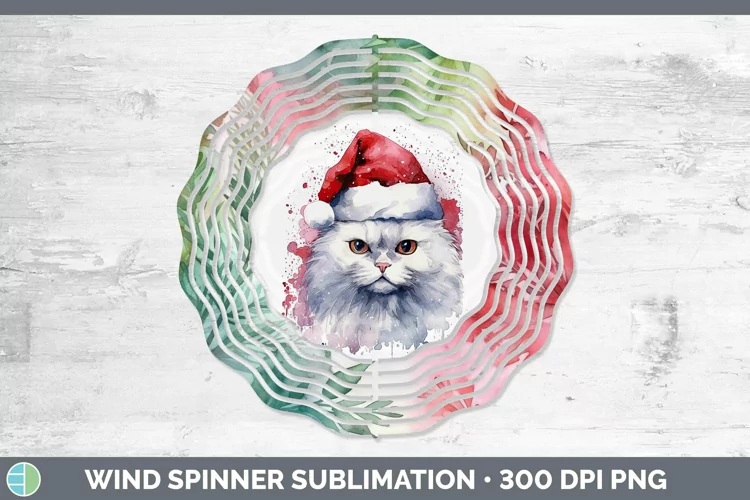 Santa Hat White Cat Wind Spinner Sublimation Spinner Designs